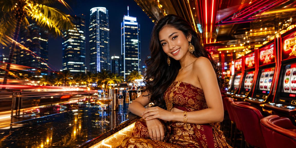 Nuansa malam neon dengan pemain aktif melakukan taruhan dan transaksi digital